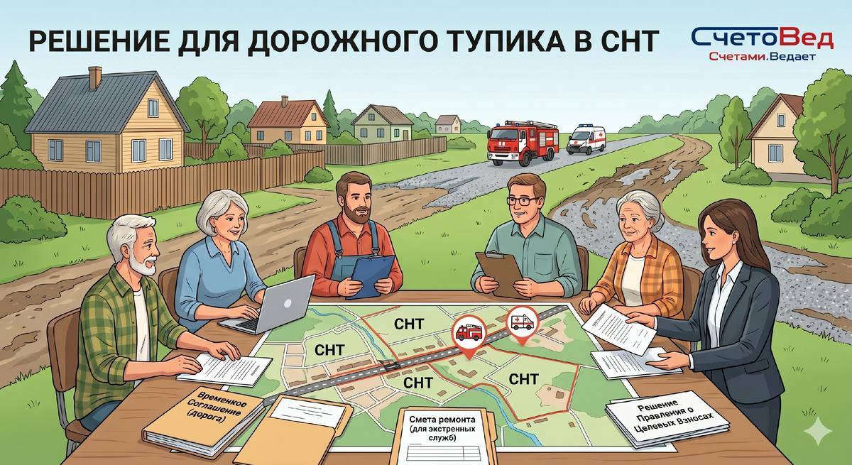 5 СНТ делят одну дорогу в суде, а скорая проехать не может. Как председателю законно починить ямы и не сесть за растрату?